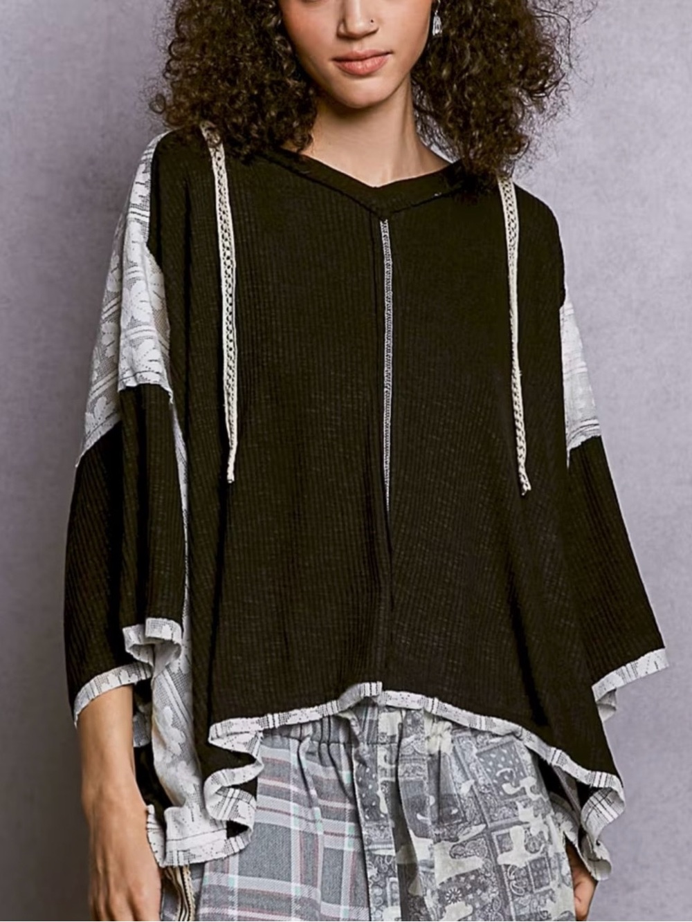 POL Black and White Oversized Pullover Hooded Top - Picture 2 of 4